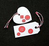 Red Buttons Tags - set of 2 - Handcrafted gift tags - dr17-0065